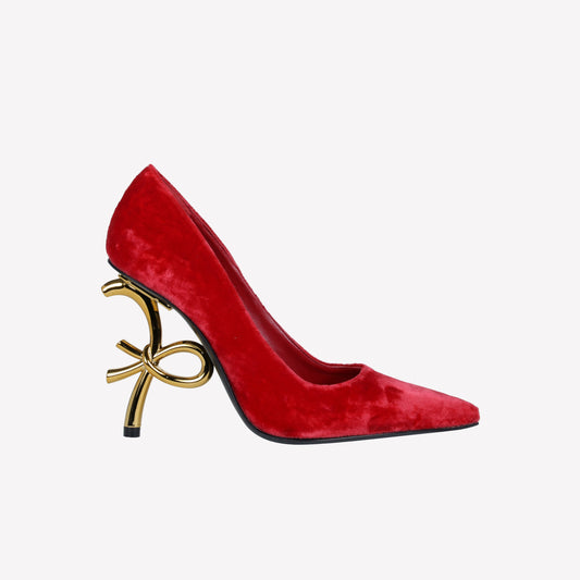 RED VELVET PUMPS WITH LOGO SCULPTURE HEEL DEAR  - Shoes | Roberto Festa