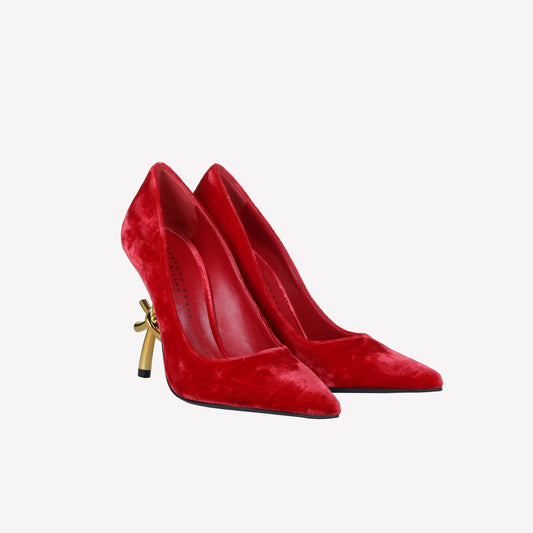 RED VELVET PUMPS WITH LOGO SCULPTURE HEEL DEAR  - Shoes | Roberto Festa