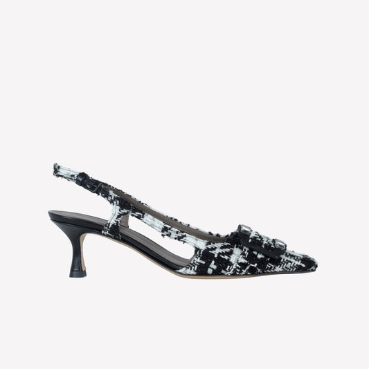 TWEED SLINGBACK WITH BAGUETTE CRYSTALS BUCKLE ATENA - Nero | Roberto Festa