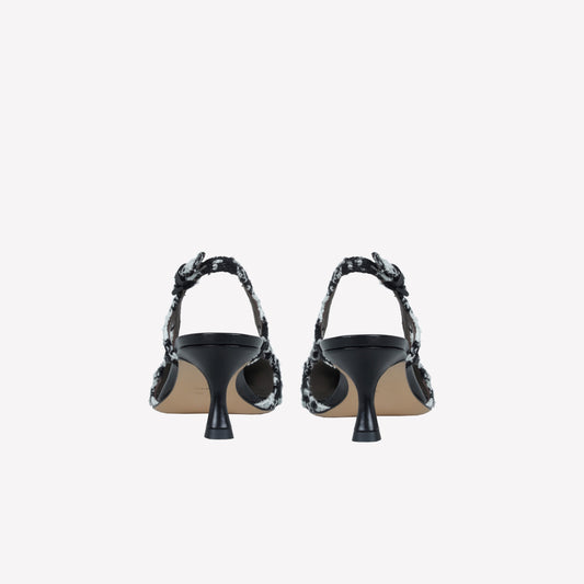 SLINGBACK IN TWEED CON FIBBIA CRISTALLI BAGUETTE ATENA - Nero | Roberto Festa