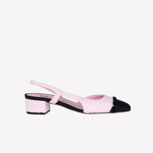 PINK TWEED SLINGBACK WITH FRAYED TOE AND LOW HEEL ACANTO - Rosa | Roberto Festa