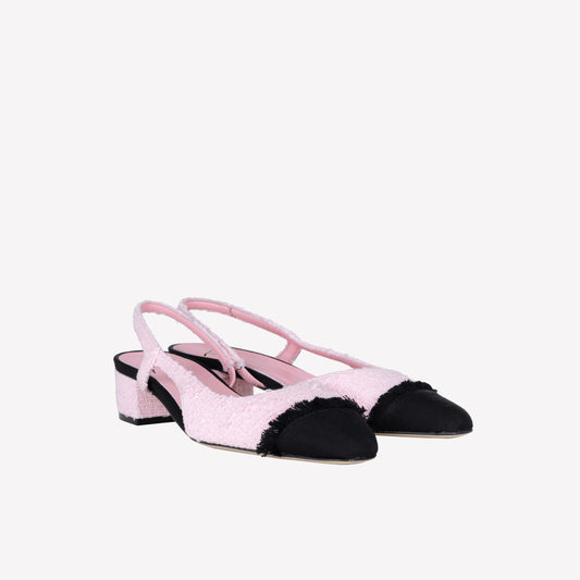 PINK TWEED SLINGBACK WITH FRAYED TOE AND LOW HEEL ACANTO - NO DISCOUNT | Roberto Festa