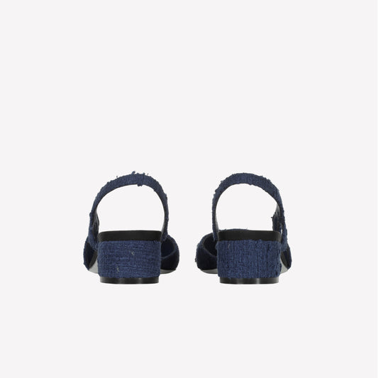 NAVY TWEED SLINGBACK WITH FRAYED TOE AND LOW HEEL ACANTO - Blu | Roberto Festa