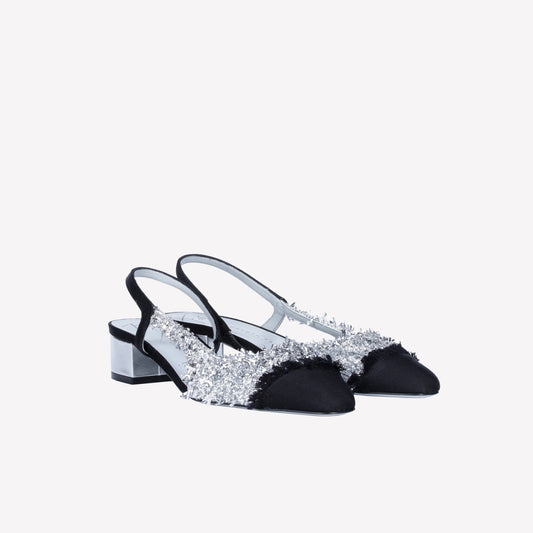 SILVER LUREX FABRIC SLINGBACK ACANTO - Argento | Roberto Festa