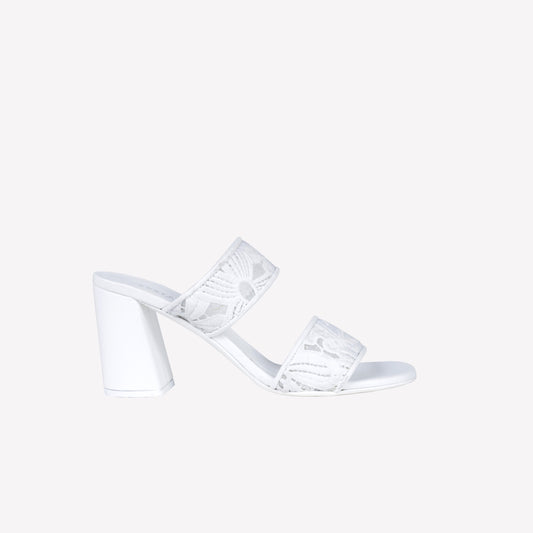 WHITE MACRAME FABRIC SANDAL WITH TULLE ALINA - Bianco | Roberto Festa