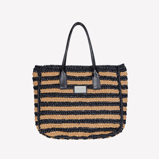 TWO-TONE BROWN HAND WOVEN RAFFIA BAG WITH LEATHER HANDLE ANTIBES - Spring Summer Preview | Roberto Festa