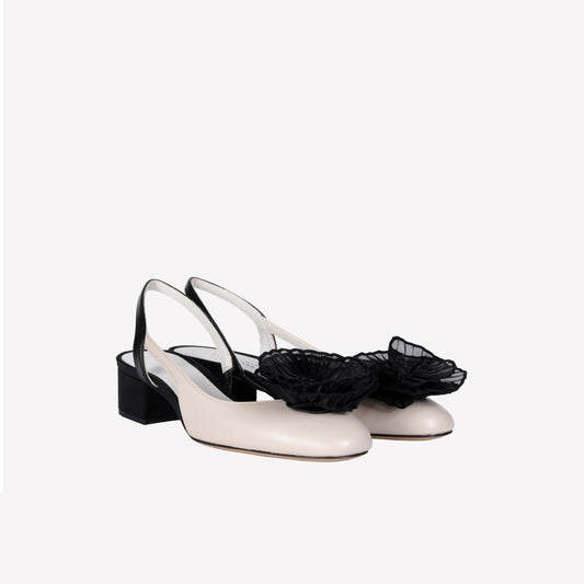 SLINGBACK IN PELLE BICOLORE CON FIORE IN TULLE ANTONIE - NO DISCOUNT | Roberto Festa