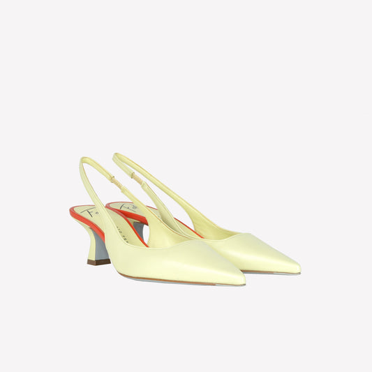 MIMOSA-COLORED LEATHER SLINGBACK WITH TANGERINE DETAILS ARABEL - Spring Summer Preview | Roberto Festa