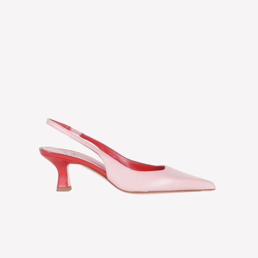 PEONY-COLORED LEATHER SLINGBACK WITH RED DETAILS ARABEL - Spring Summer Preview | Roberto Festa