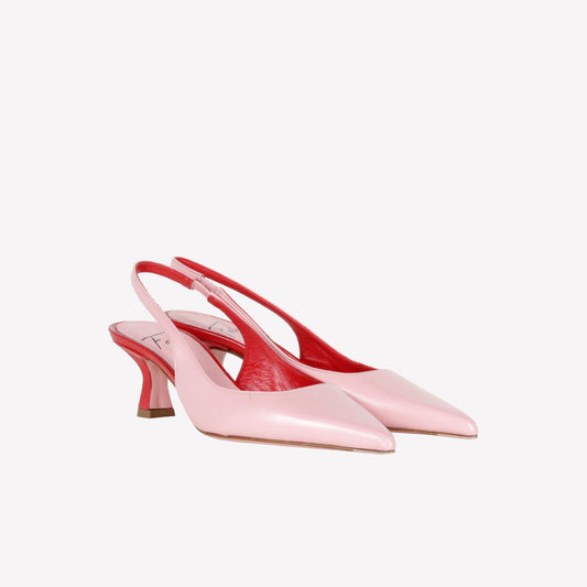 PEONY-COLORED LEATHER SLINGBACK WITH RED DETAILS ARABEL - NO DISCOUNT | Roberto Festa