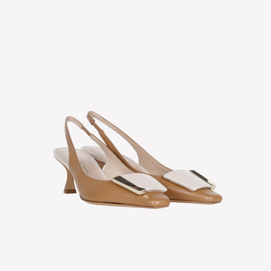 TWO-TONE NUDE NAPPA LEATHER SLINGBACK WITH ACCESSORY ARIENNE - Ceremonial Shoes | Roberto Festa