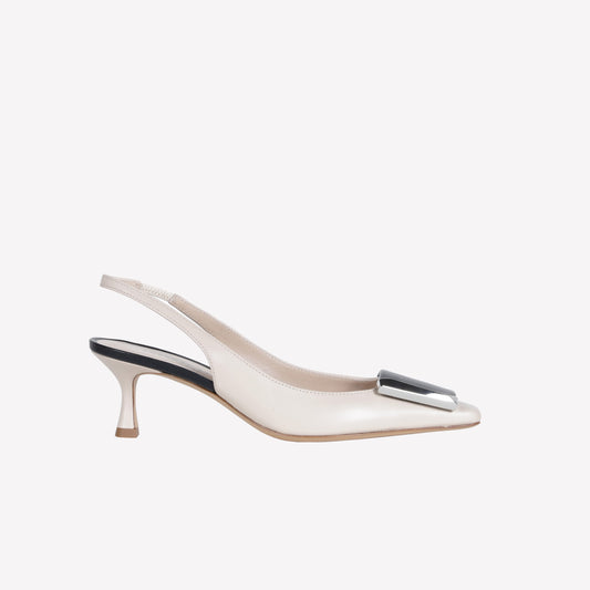 SLINGBACK IN NAPPA BICOLORE BIANCO CON ACCESSORIO ARIENNE - Nuovi Arrivi | Roberto Festa