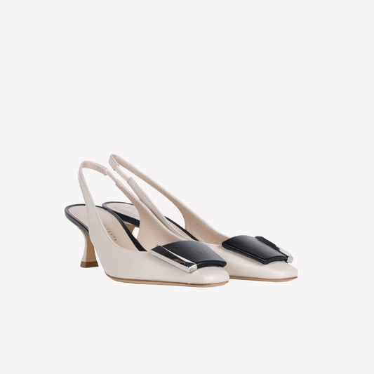 SLINGBACK IN NAPPA BICOLORE BIANCO CON ACCESSORIO ARIENNE - Spring Summer Preview | Roberto Festa