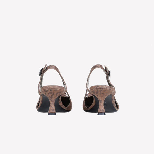 LEOPARD DENIM SLINGBACK WITH BAGUETTE ACCESSORY ATENA - Marrone | Roberto Festa