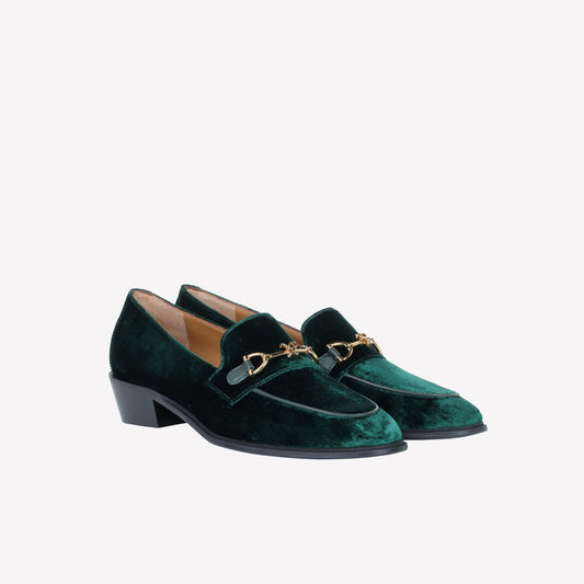 GREEN VELVET LOAFER WITH GOLD CLAMP ACCESSORY AXEL - Loafers | Roberto Festa