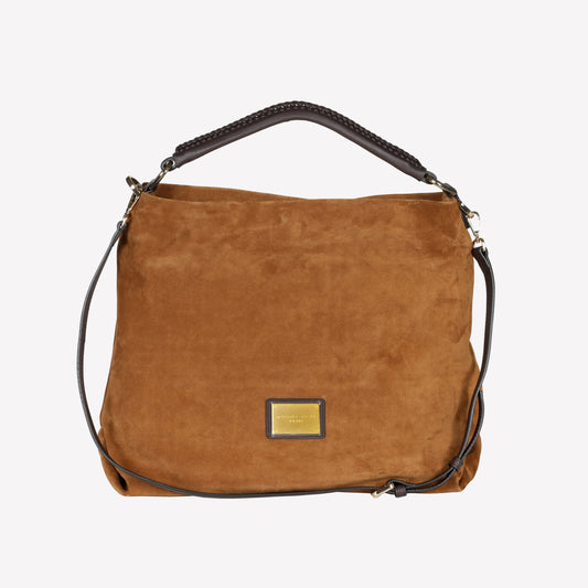 BROWN SUEDE TOTE BAG WITH BROWN LEATHER HANDLES AND SHOULDER STRAP BIANCA
 - Marrone | Roberto Festa