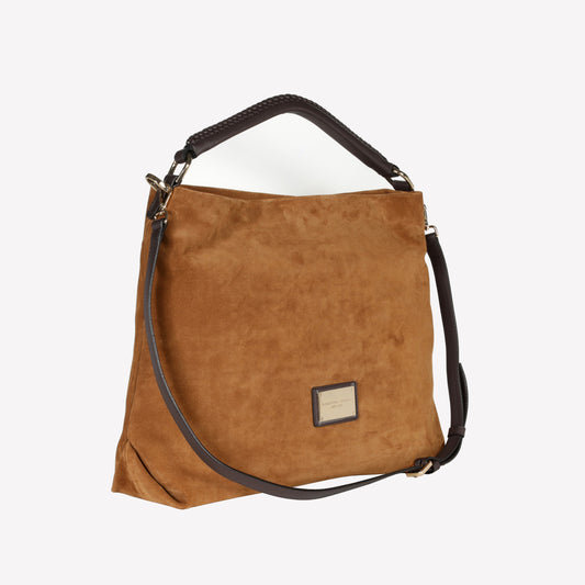 BROWN SUEDE TOTE BAG WITH BROWN LEATHER HANDLES AND SHOULDER STRAP BIANCA
 - NO DISCOUNT | Roberto Festa