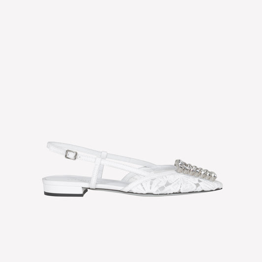 WHITE MACRAME' FABRIC AND MESH TULLE SLINGBACK BILL - Mix & Match | Roberto Festa