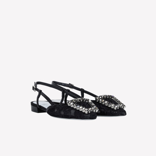 BLACK MACRAME' FABRIC AND TULLE MESH SLINGBACK BILL - Spring Summer Preview | Roberto Festa