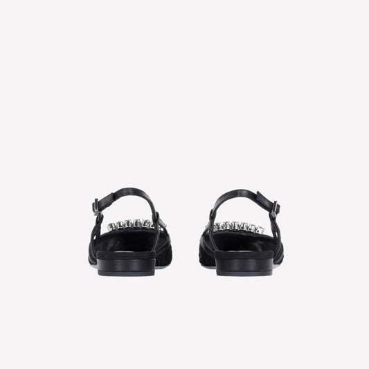 BLACK MACRAME' FABRIC AND TULLE MESH SLINGBACK BILL - Nero | Roberto Festa