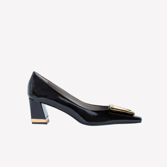 PATENT LEATHER PUMPS WITH AMBER GOLD BUCKLE BRICIS - Pumps | Roberto Festa