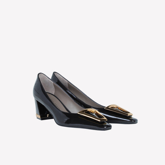 PATENT LEATHER PUMPS WITH AMBER GOLD BUCKLE BRICIS - Pumps | Roberto Festa