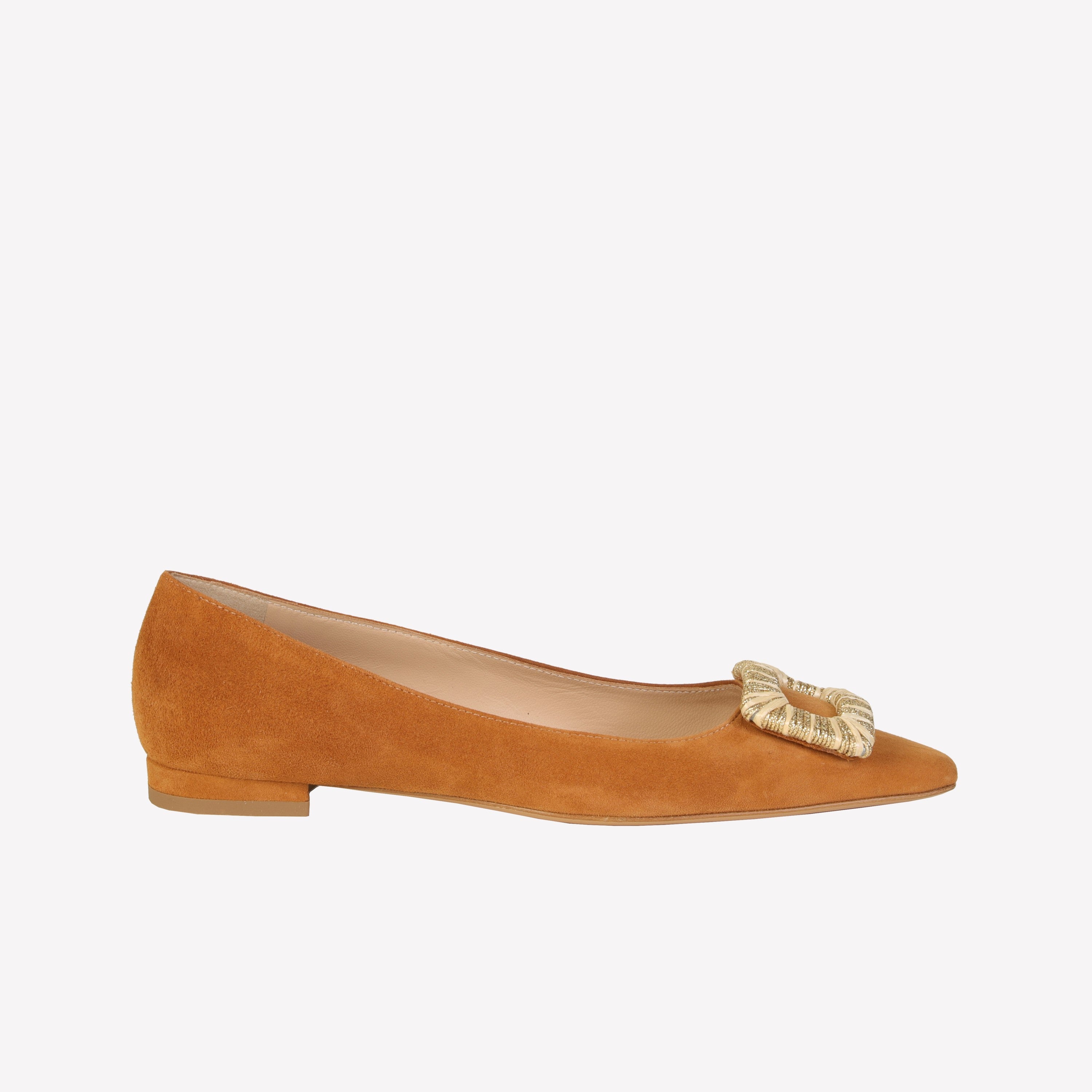 BALLERINA FLAT IN BAMBU SUEDE WITH RAFFIA COVERED ACCESSORY CANARY ...