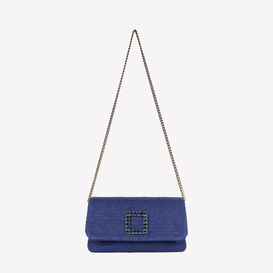 CLUTCH IN TWEED BLU NAVY CON ACCESSORIO DI CRISTALLI CAPRI LUX - Blu | Roberto Festa