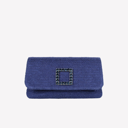 CLUTCH IN TWEED BLU NAVY CON ACCESSORIO DI CRISTALLI CAPRI LUX - Blu | Roberto Festa