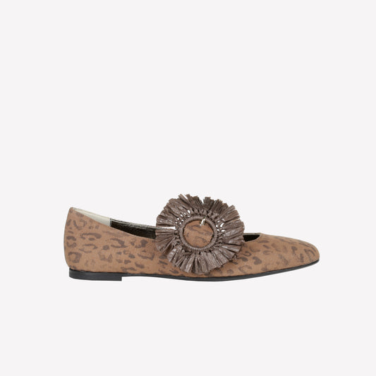 LEOPARD DENIM BALLERINA WITH RAFFIA BUCKLE CRISSY - Spring Summer Preview | Roberto Festa