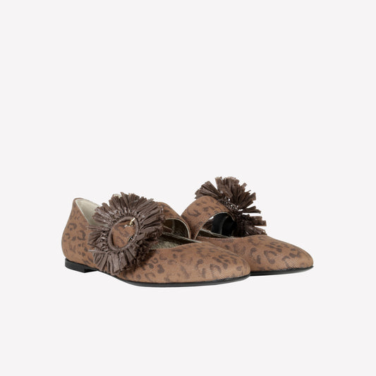 LEOPARD DENIM BALLERINA WITH RAFFIA BUCKLE CRISSY - NO DISCOUNT | Roberto Festa