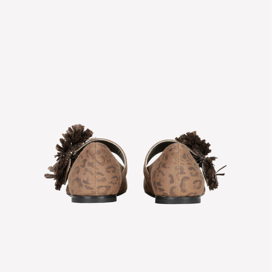 LEOPARD DENIM BALLERINA WITH RAFFIA BUCKLE CRISSY - Marrone | Roberto Festa