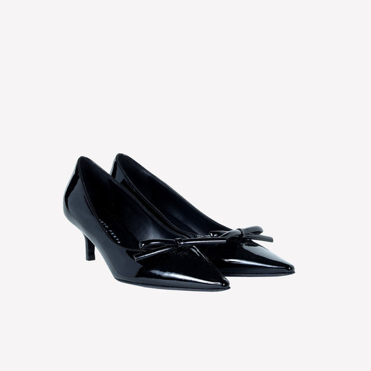 BLACK PATENT LEATHER PUMP WITH BOW DAVID - Pumps | Roberto Festa