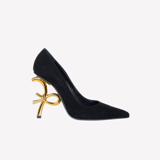 BLACK VELVET PUMPS WITH  LOGO SCULPTURE HEEL DEAR - Pumps | Roberto Festa