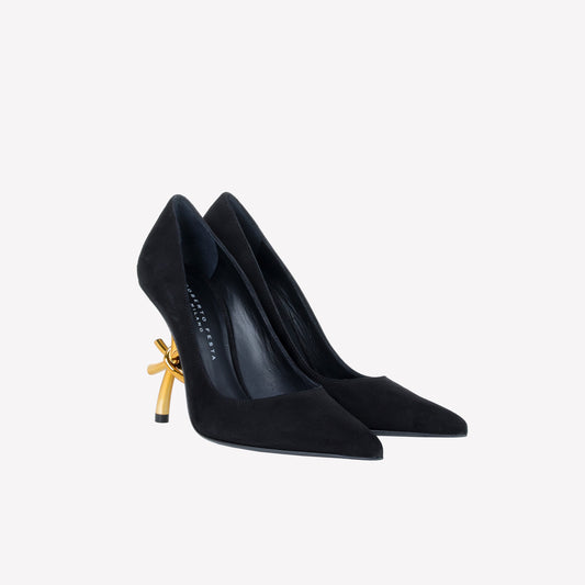 BLACK VELVET PUMPS WITH  LOGO SCULPTURE HEEL DEAR - Pumps | Roberto Festa