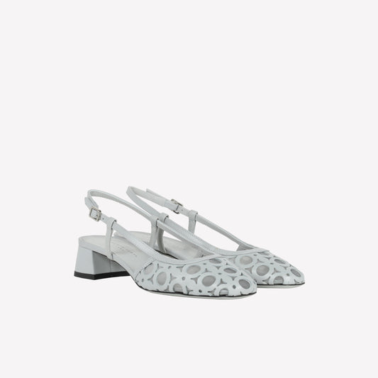 ICE WHITE LEATHER SLINGBACK WITH CUT OUT PROCESSING DILLY
 - NO DISCOUNT | Roberto Festa