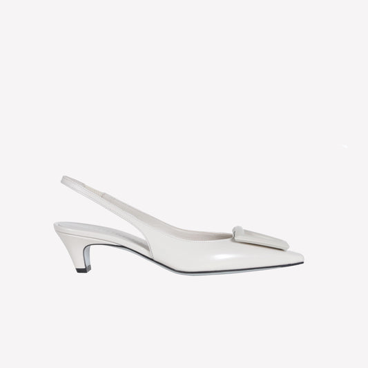 WHITE BRUSHED CALFSKIN SLINGBACK WITH MATTE ACCESSORY DORIEN - Grigio | Roberto Festa