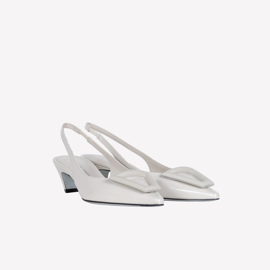 WHITE BRUSHED CALFSKIN SLINGBACK WITH MATTE ACCESSORY DORIEN - Grigio | Roberto Festa