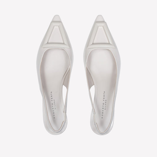 WHITE BRUSHED CALFSKIN SLINGBACK WITH MATTE ACCESSORY DORIEN - Grigio | Roberto Festa