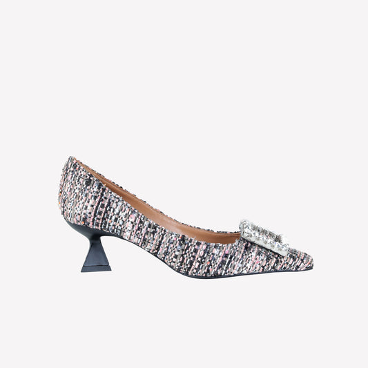 MULTICOLOR FABRIC PUMPS WITH RHINESTONE SQUARE BUCKLE EVILLY - Women&#39;s Shoes: Elegant Footwear | Official Site