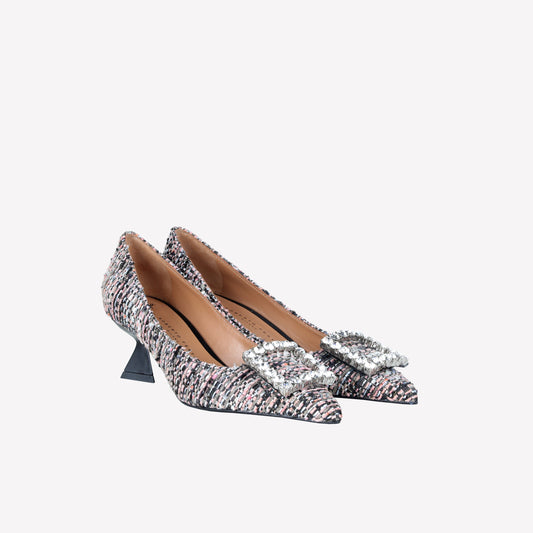 MULTICOLOR FABRIC PUMPS WITH RHINESTONE SQUARE BUCKLE EVILLY -  New arrivals | Roberto Festa