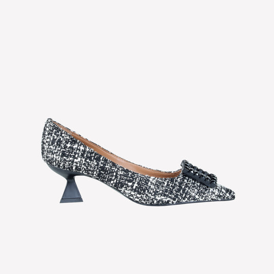 TWEED FABRIC PUMPS WITH SQUARE BUCKLE CRYSTALS EVILLY - Linea Festa | Roberto Festa