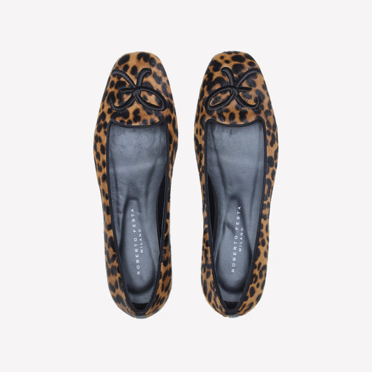 LEOPARD PRINT PONY SKIN BALLERINA WITH RF EMBROIDERY FELIX - Leopardato | Roberto Festa