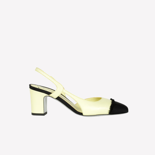 MIMOSA COLOURED LEATHER SLINGBACK WITH MEDIUM HEEL AND FRINGED TOE CAP FICUS
 - Giallo | Roberto Festa