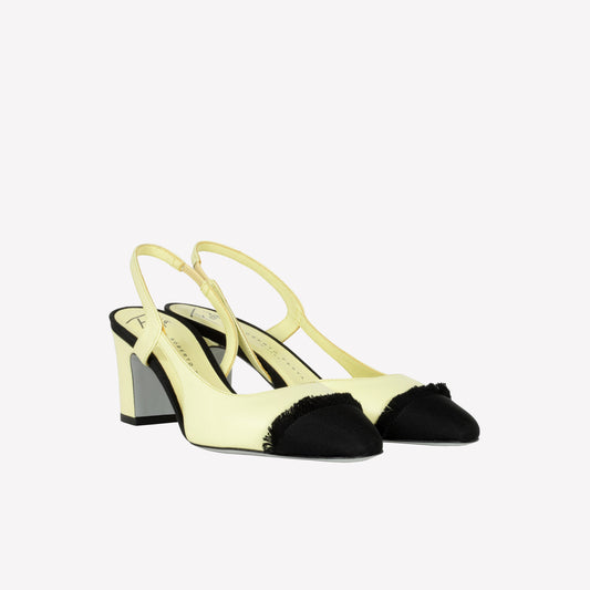 MIMOSA COLOURED LEATHER SLINGBACK WITH MEDIUM HEEL AND FRINGED TOE CAP FICUS
 - Giallo | Roberto Festa