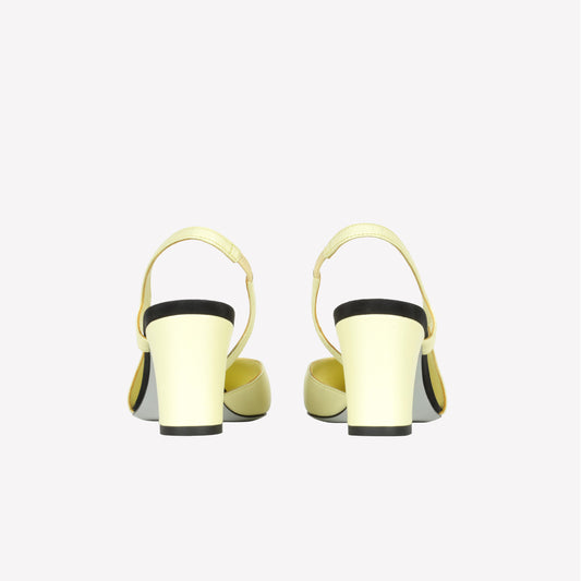 MIMOSA COLOURED LEATHER SLINGBACK WITH MEDIUM HEEL AND FRINGED TOE CAP FICUS
 - Giallo | Roberto Festa