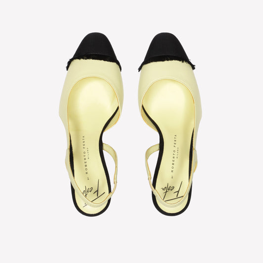 MIMOSA COLOURED LEATHER SLINGBACK WITH MEDIUM HEEL AND FRINGED TOE CAP FICUS
 - Giallo | Roberto Festa