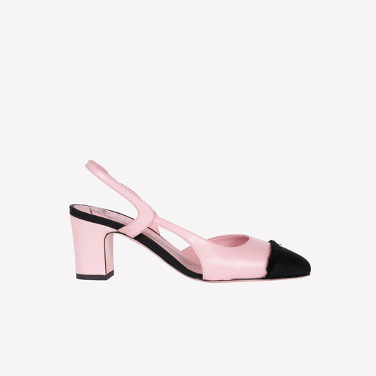 SLINGBACK IN PELLE PEONIA CON TACCO MEDIO E PUNTINA IN GROS GRAIN CON FRANGE FICUS - Rosa | Roberto Festa