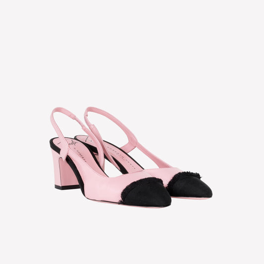 PEONY COLOURED LEATHER SLINGBACK WITH MEDIUM HEEL AND FRINGED TOE CAP FICUS - Rosa | Roberto Festa