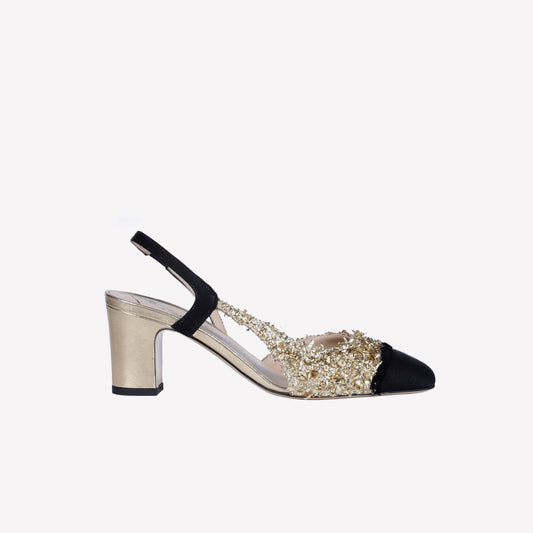 GOLD LUREX FABRIC SLINGBACK FICUS - Slingback | Roberto Festa